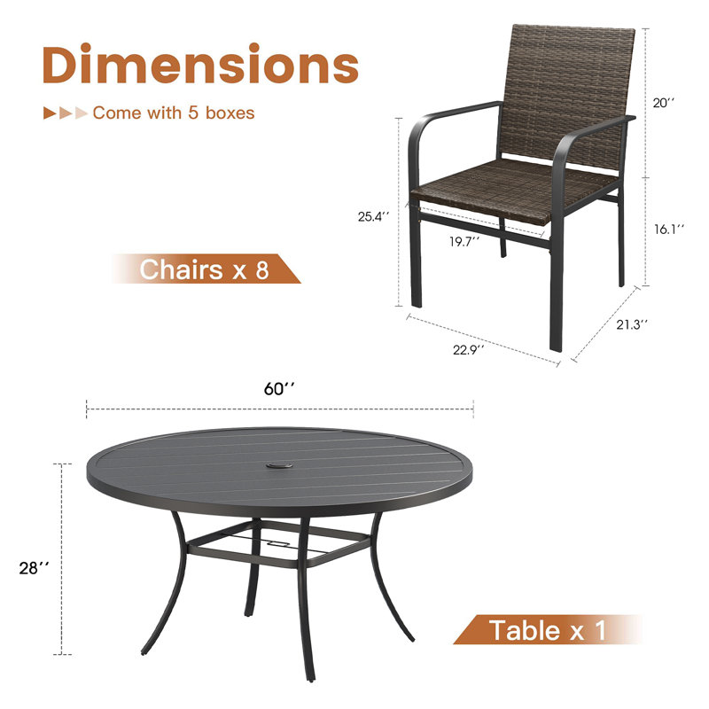 patio dining set, Noir / brun