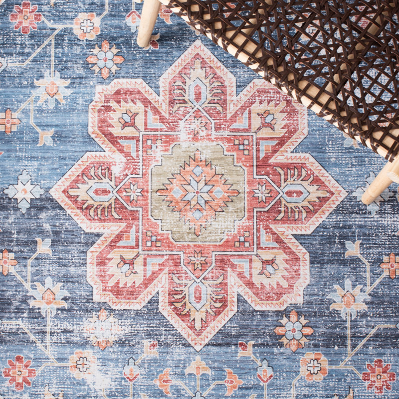 Deblois Oriental Blue/Rust Area Rug, Runner 2'6" x 18'