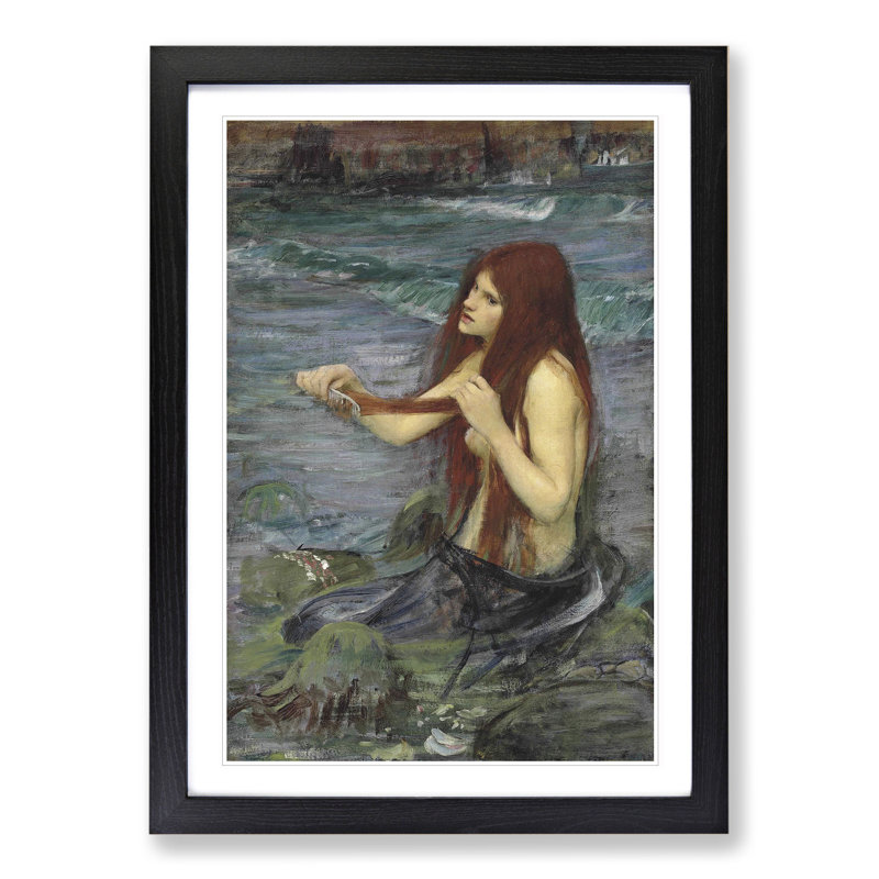 A Mermaid Vol.2 by John William Waterhouse - Picture Frame Graphic Art, 48cm H x 36cm W x 2cm D, Black Framed