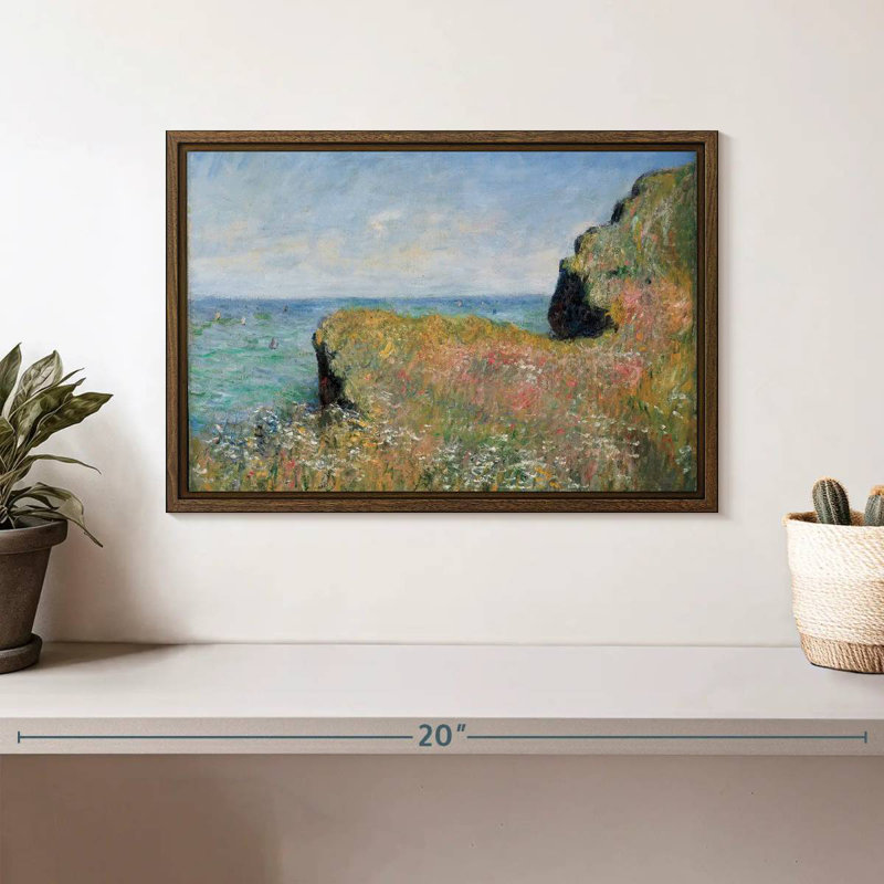 Bord de la falaise Pourville, 13 po x 9 po, Cadre flottant en noyer