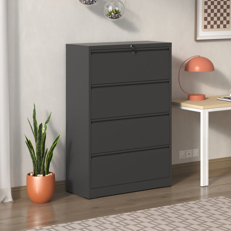 4 Drawer Lateral File Cabinet With Lock – Tall Heavy-Duty Metal Filing Cabinet For Home Office, Space-Saving Wide Storage For Letter/Legal/A4/F4, Quiet Full-Extension Slides