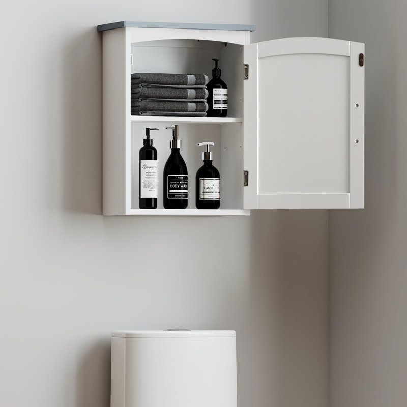 Latitude Run® Bathroom Wall Mount Storage Cabinet Single Door with Adjustable Shelf White and Gray