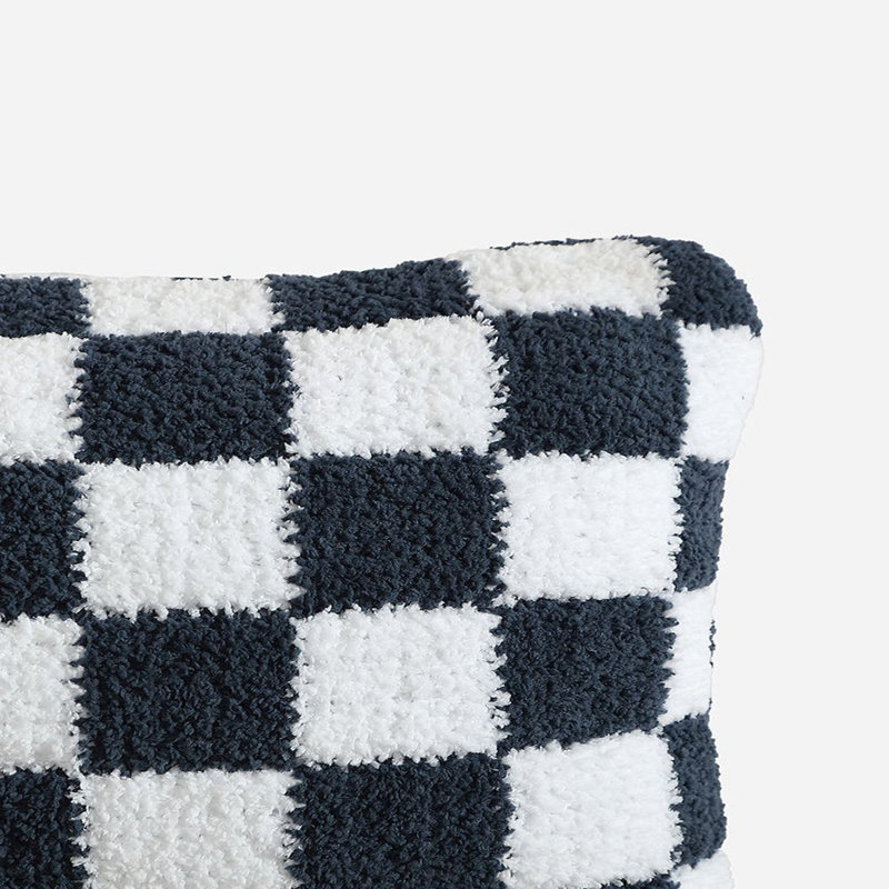 Checkerboard Lumbar Pillow Cover & Insert, 20" H x 20" W' x 1.4" D, Midnight/Clear White Checkered