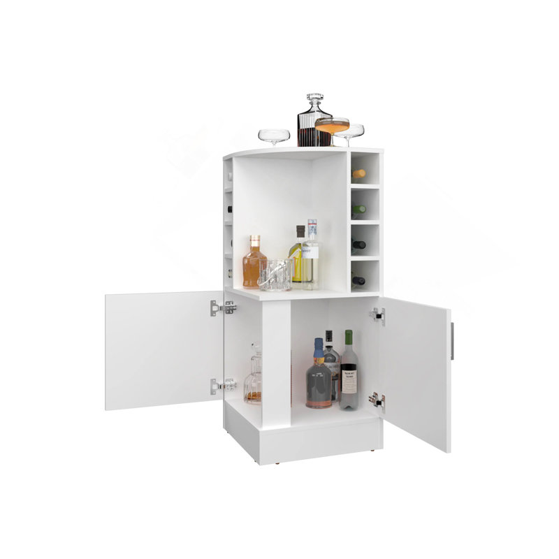 Bar d'angle avec porte-bouteilles et tablette ouverte, Blanc