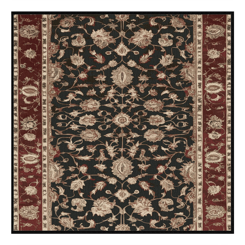 Tapis persan noir lavable à la machine, Carré 8 pi