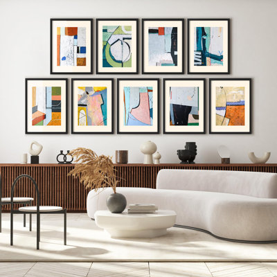 Framed Wall Art Collage Print Gallery Set, Colorful Symbol Polygon Variety Abstract Shapes Illustrations Modern Art Minimal Bohemian Ultra for Living Room, Office, Bedroom - 11" x 14" x 9 Black