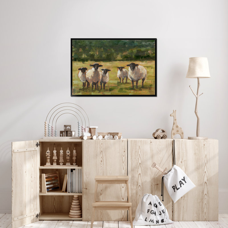 Babsy Sheep Family I - Painting, 65cm H x 95cm W, Black Framed Paper Print