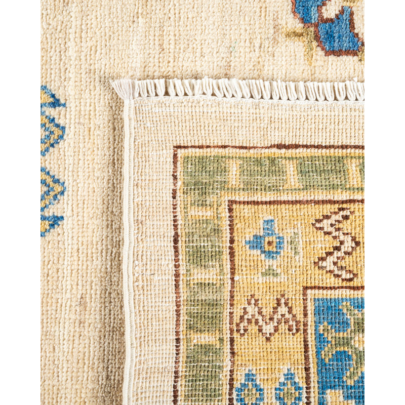 Ivory Floral Khotan Silk Road Tribute Hand-Knotted Wool Rug 9' x 12'