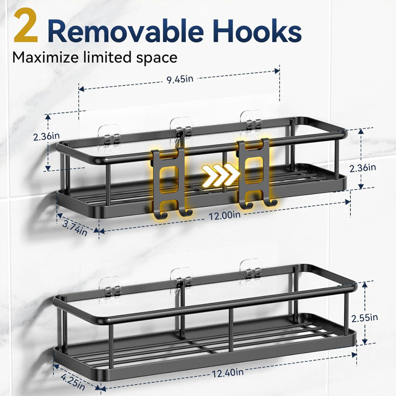 Shower Storage With Removable Hooks