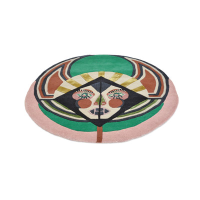 Wool Abstract Area Rug in Green/Orange/Black