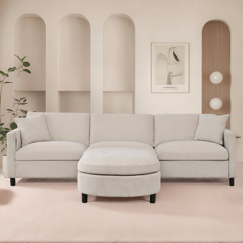 Canapé modulaire moderne en forme de L avec repose-pieds et coussins amovibles - Canapé en lin confortable pour les petits espaces de vie