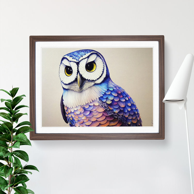 Barn Owl Watercolour - Single Picture Frame Painting, 25cm H x 34cm W x 2cm D, Walnut