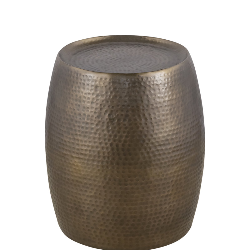 21" Tall Aluminum Side Table With Glossy Hand Hammered Antique Gold Finish, Good For Different Settings 18" Wide Accent Height And Surface, Versatile Decor Option
