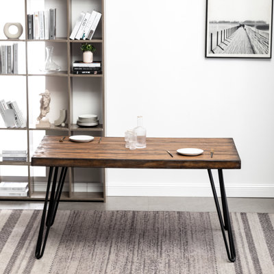 Table rustique rustique en pin foncé avec cadre en métal polyvalent