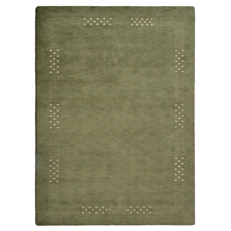 Anley Hand Knotted Loom Wool Eco-Friendly Area Rugs - Rectangle, Green Color, Contemporary Modern Design, High Pile Thick Handmade Anti Skid Area Rugs for Living Room, Bed Room