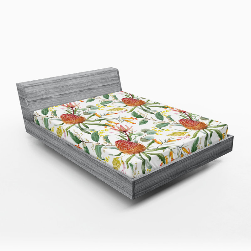 Drap-housse floral Ambesonne, Drap-housse de taille double, Vert laurier / floral