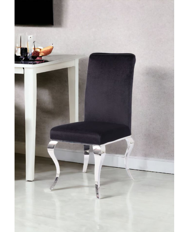 Ensemble de deux chaises d'appoint de salle à manger rembourrées en tissu noir et argent