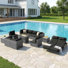Ensemble de mobilier modulaire en rotin surdimensionné avec foyer extérieur et chaise longue double