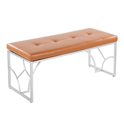 Banc contemporain en métal argenté et similicuir