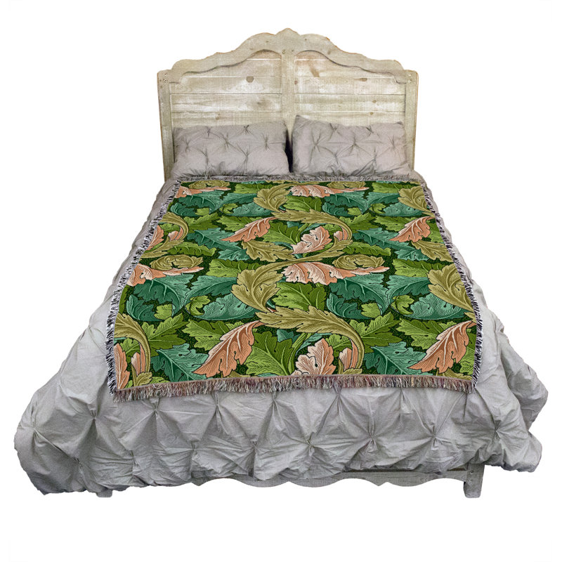 Couverture forêt William Morris Acanthus, L 54 po x L 72 po, Vert forêt