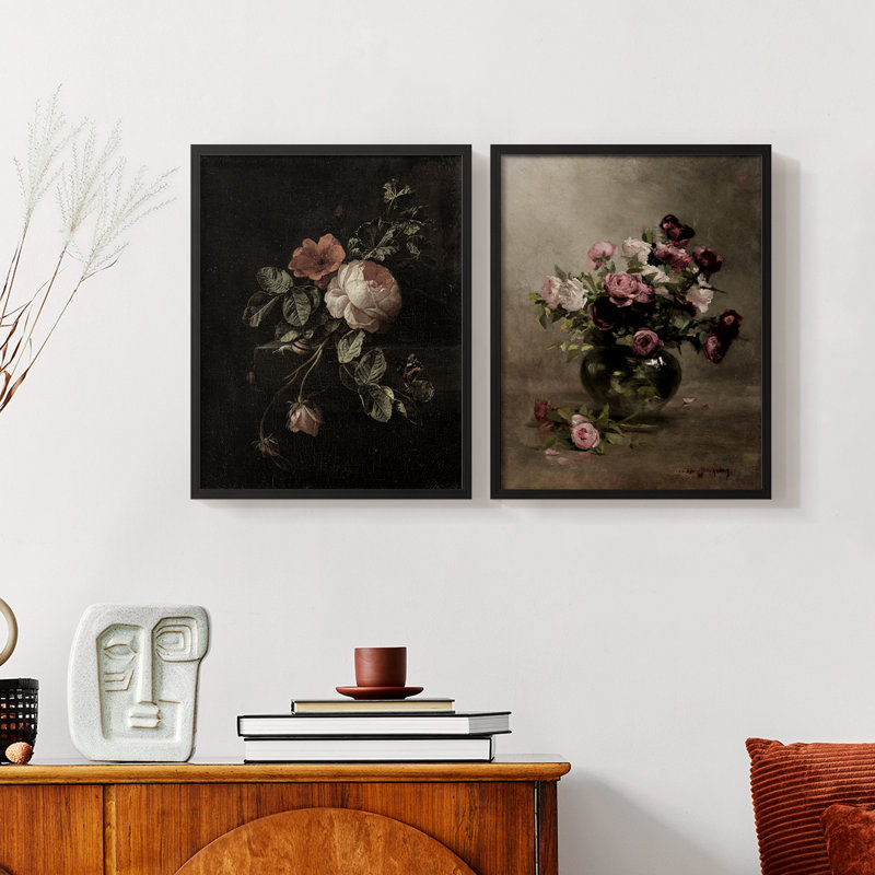 «Vintage Floral V», 2 pièces, Noir, H 14 po x l 22 po