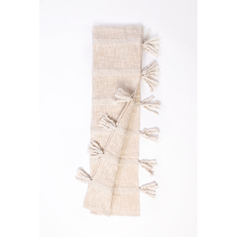 Natural Cotton Blend Textural Striped Tasseled Throw Blanket