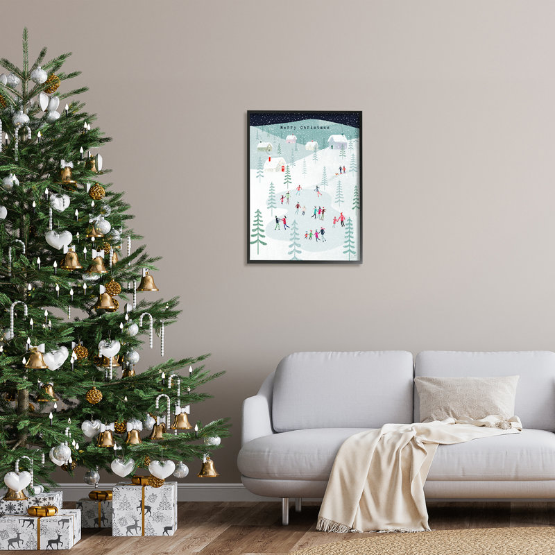 «Merry Christmas Winter Ice Skating» encadré sur bois par Andrew Thornton, impression, H 30 po x l 24 po x P 1,5 po