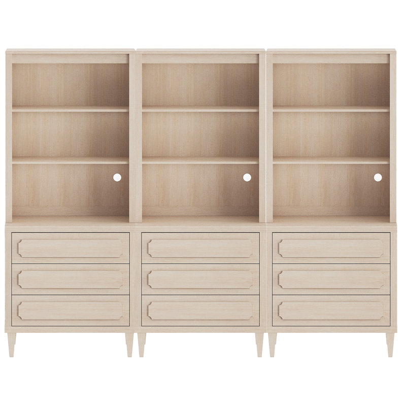 Grande bibliothèque modulaire avec tiroirs, grande bibliothèque en bois avec rangement 72,8 pouces, 3 ensembles, Chêne clair