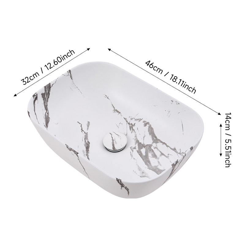 Metro Lane 32mm L x 46mm W Hydrographic Printing Ceramic Rectangular Sink