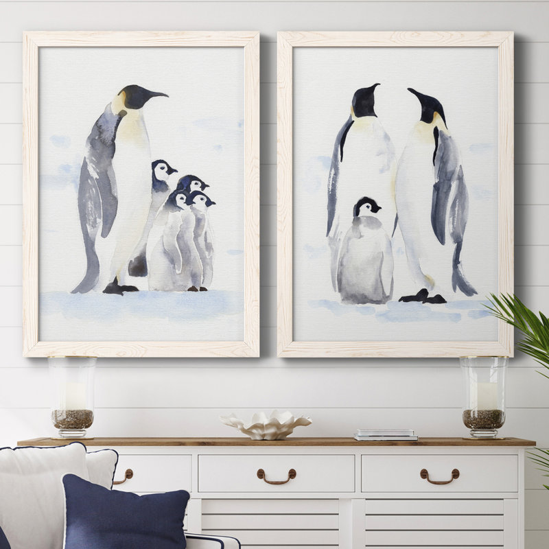 «Emperor Penguins I», toile encadrée de qualité supérieure - prête à être accrochée, Toile avec cadre blanc