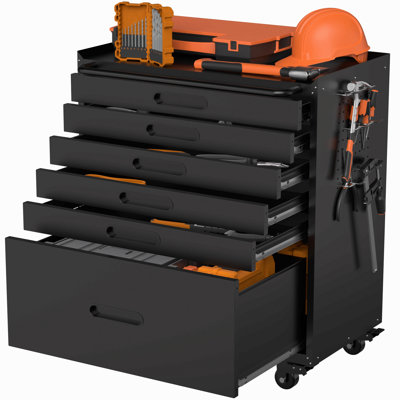 34.3" Rolling Tool Chest With 6 Drawers - Mobile Garage Cabinet Organizer, All-Drawer Design For Small Parts & Tools, Heavy Duty Steel Construction
