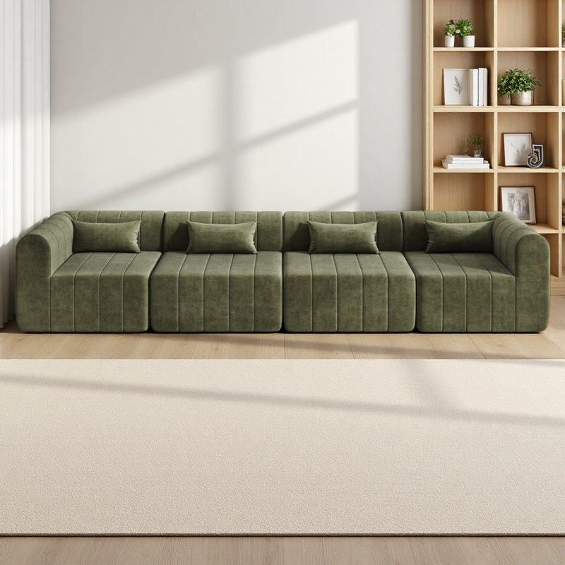 Canapé modulaire entièrement compressé de 145,5 pouces, canapé modulaire rembourré en polyester avec 4 pièces, canapé modulaire en éponge compressée