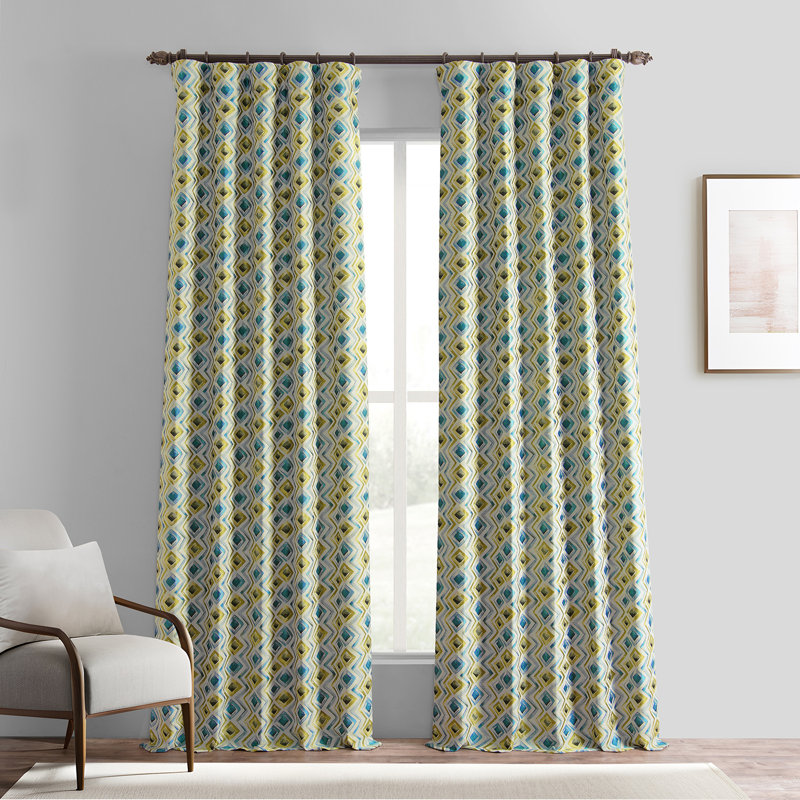 Kayse Geometric Gemstone Cascade Jacquard Room Darkening Curtains. -  Single Panel, 50" W x 84" L