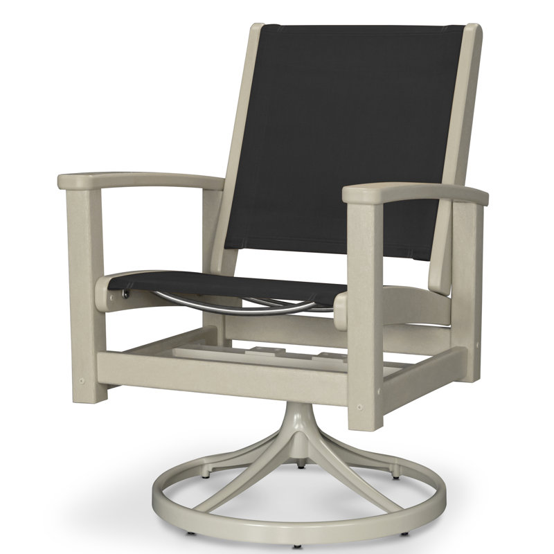 Chaise berçante pivotante POLYWOOD Coastal, Blanc, Brun clair satiné / sable