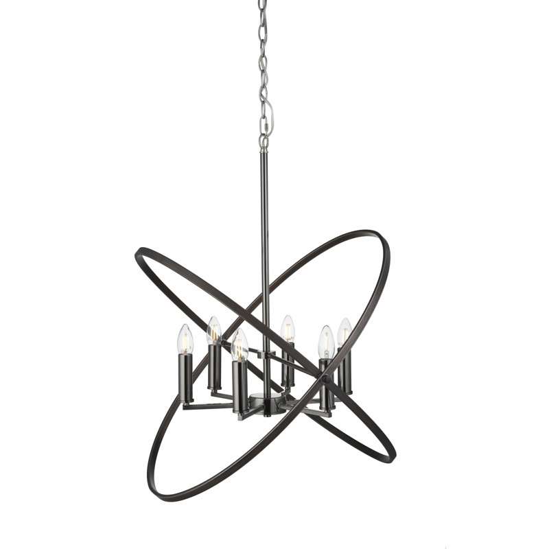Pauling 6 - Light Candle Style Chandelier, Pewter