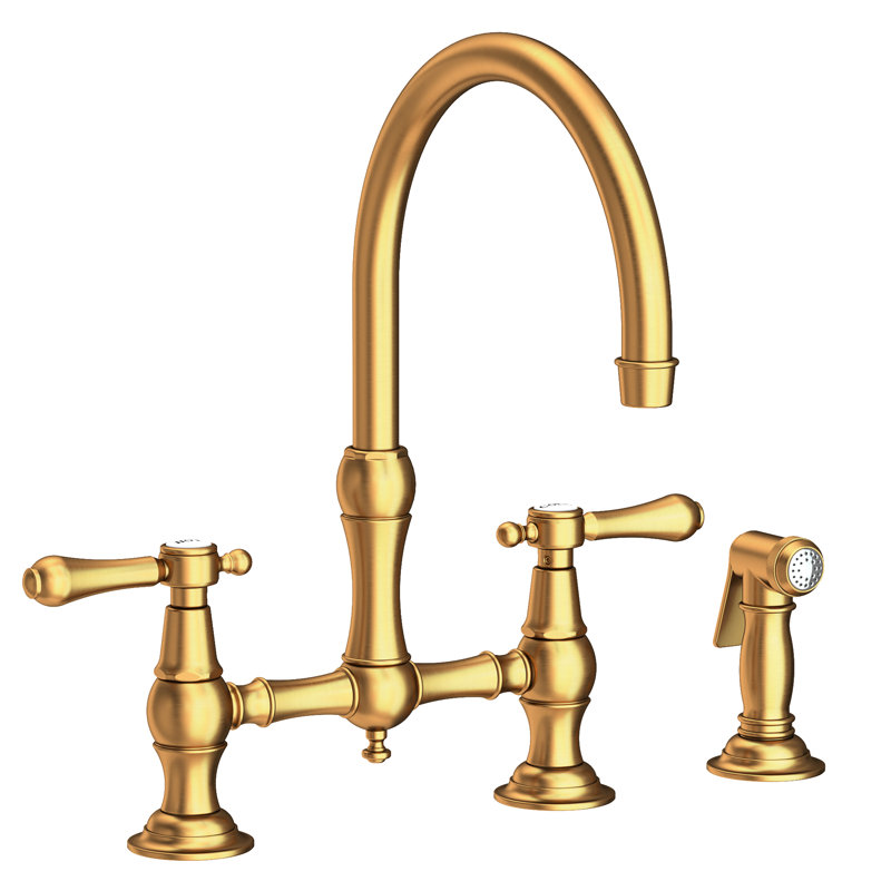 Chesterfield Kitchen Bridge Faucet with Side Spray, Satin Gold (PVD)