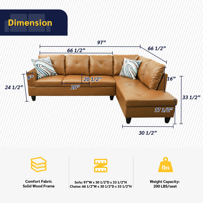 Alsa 2 - Piece Vegan Leather Sectional, Right Hand Facing
