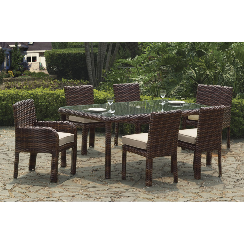 Ensemble repas 7 pièces avec coussin Losey, Sunbrella® ‑ lin sésame, Espresso