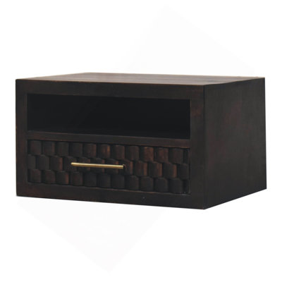 Solid Wood Arno Wall-Mounted Nightstand,Black,1-Shelf,1-Drawers