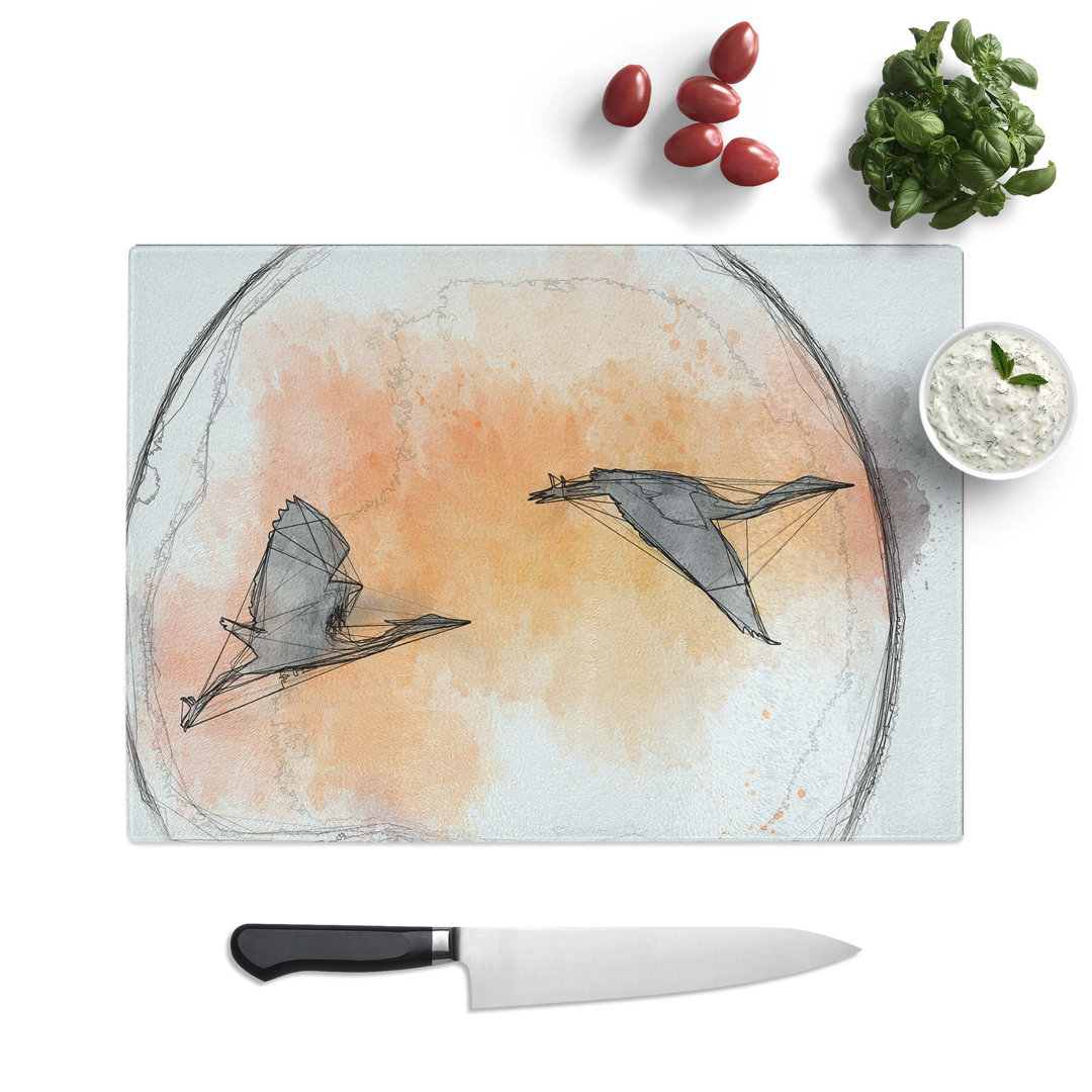 Tempered Glass Two Heron Birds in Flight in Abstract Chopping Board