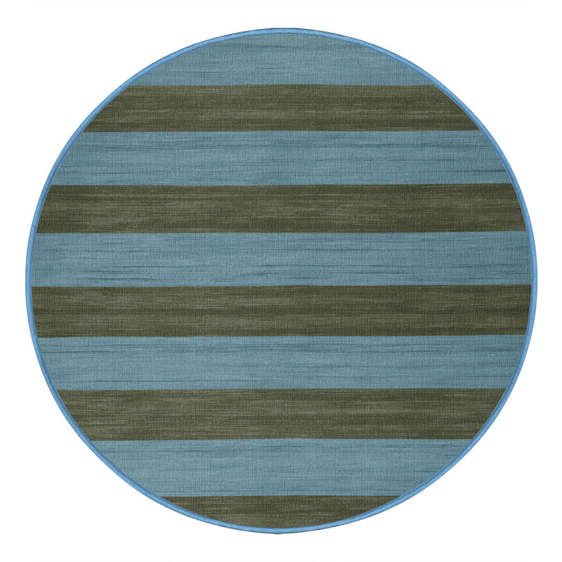 Tapis bleu à rayures horizontales lavable à la machine, Carré 8 pi
