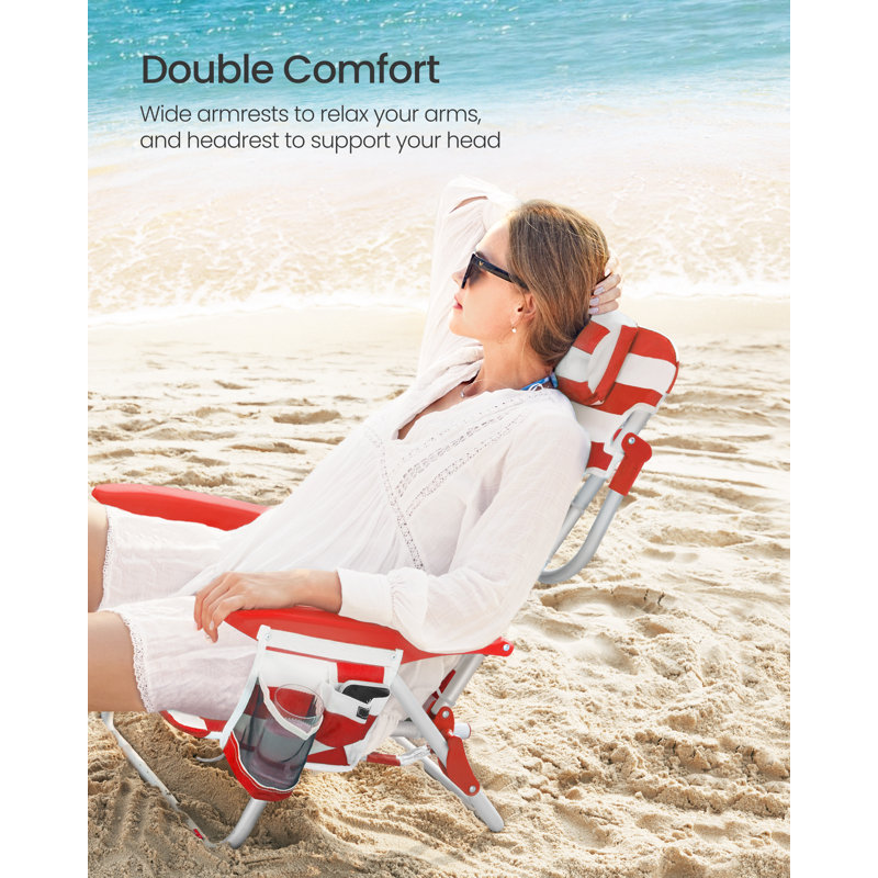 Chaise de plage pliante pour camping, Blanc/rouge