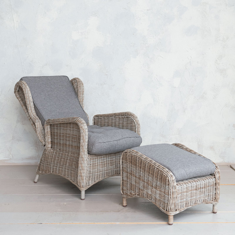 Elyza Wicker And Aluminum Accent Chair With Ottoman