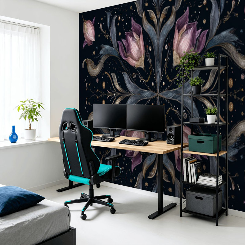 Papier peint adhésif auto-adhésif moderne pour la chambre à coucher Peel and Stick L 69 "x l 96" avec impression d'ornement botanique céleste