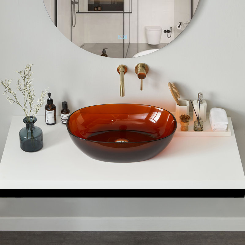 Cpingao 22" X 15" Resin Bathroom Sink Oval Vessel Bathroom Sink, Brown