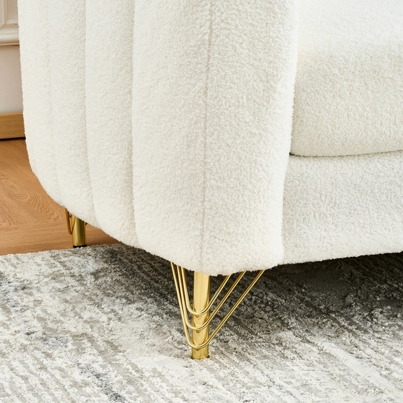 2 places blanches de 61 po avec pieds dorés, design moderne pour le style chenille en métal d'inspiration rétro