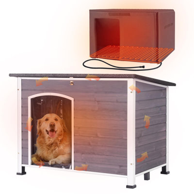 Niche pour chien chauffée avec doublure isolante pour l'hiver, chenil imperméable pour petit chien de taille moyenne avec cadre en fer