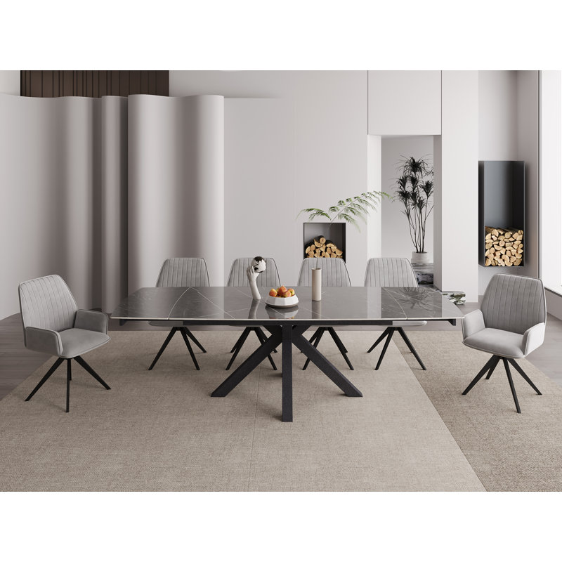 Baudilio 160-240 cm Ceramic Extending Dining Table, Light Grey
