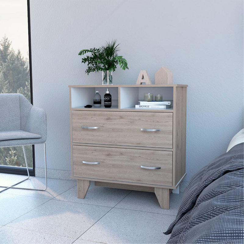 Commode 2 tiroirs Aaron, Marron clair
