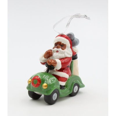African American Santa Driving a Golf Cart Christmas Ornament 